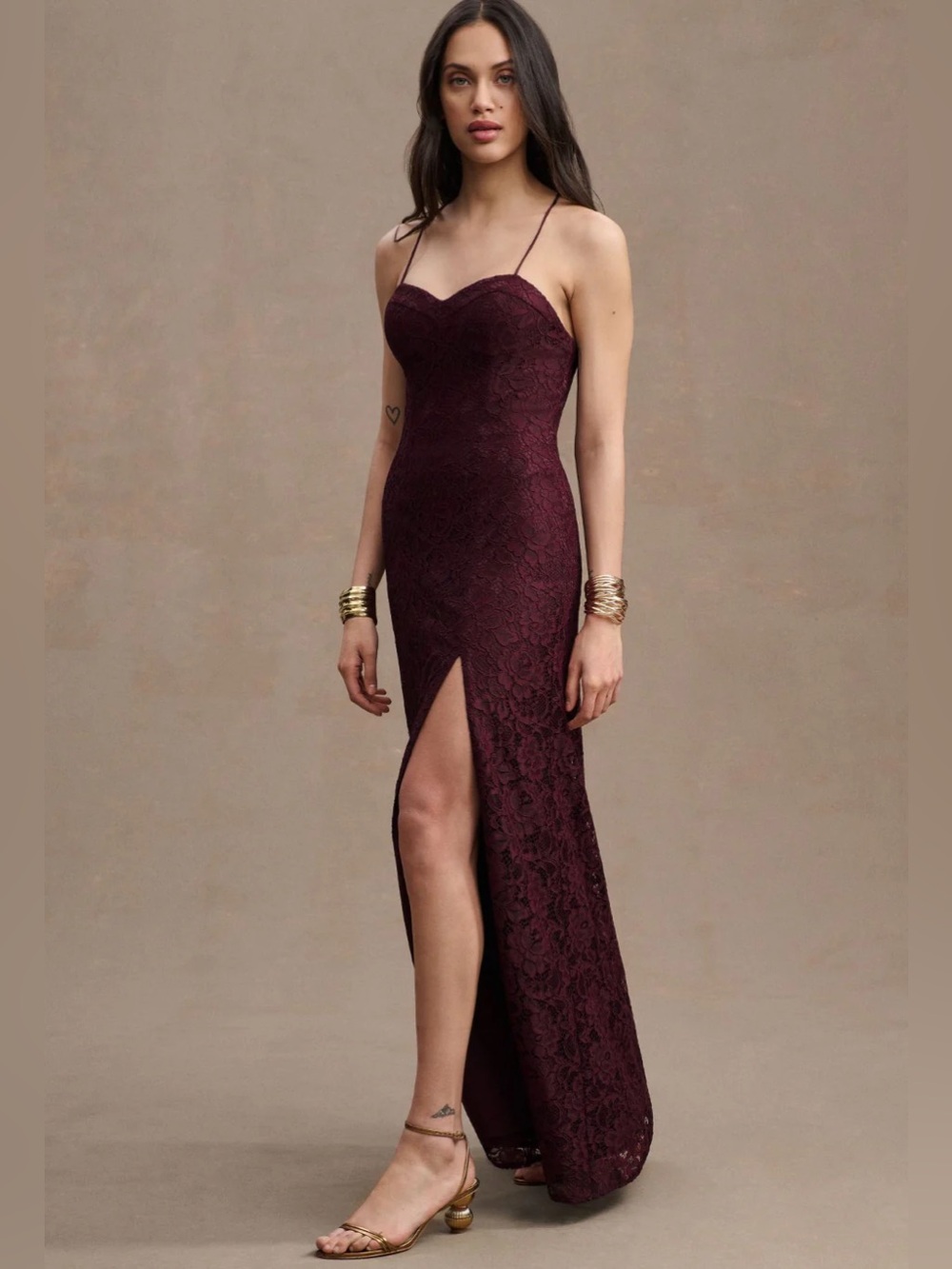 BHLDN Emma Sweetheart Lace Dark Berry Burgundy Maxi Size 22W
